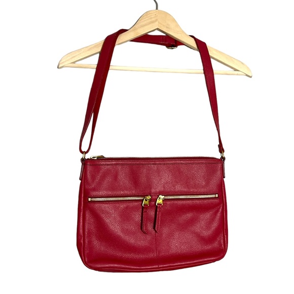 Fossil Elise Large Double Zip Leather Burgundy Crossbody purse